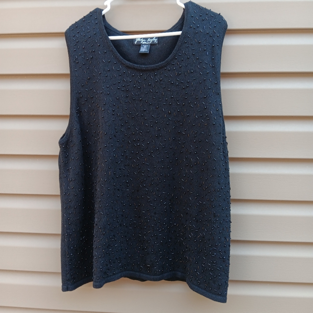 Gladys Bagley 2x Black Beaded Top Shell Tank